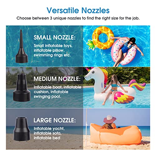 Portable Battery Powered Electric Air Pump with 3 Nozzles for Inflatables