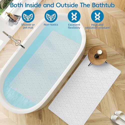 Non-Slip Natural Rubber Bathtub Mat, 16 x 28 Inch Leaf Textured Shower Mat