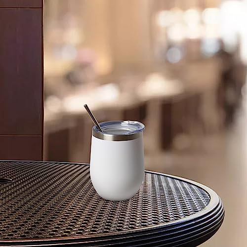 12 oz Insulated Stemless Wine Tumbler with Lid & Straw – 8 Count, White