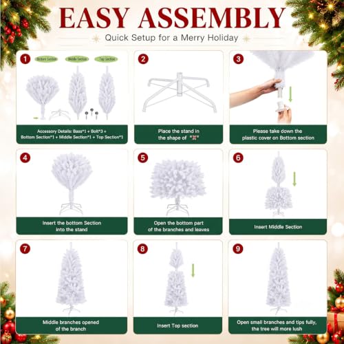ZGCYSMHT 6ft White Pre-Lit Slim Artificial Christmas Tree - 260 Warm White LED Lights