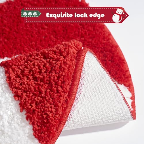 ELDONE Red & White Candy Swirl 24x24 In Non-Slip Bathroom Rug - Festive Christmas Round Mat