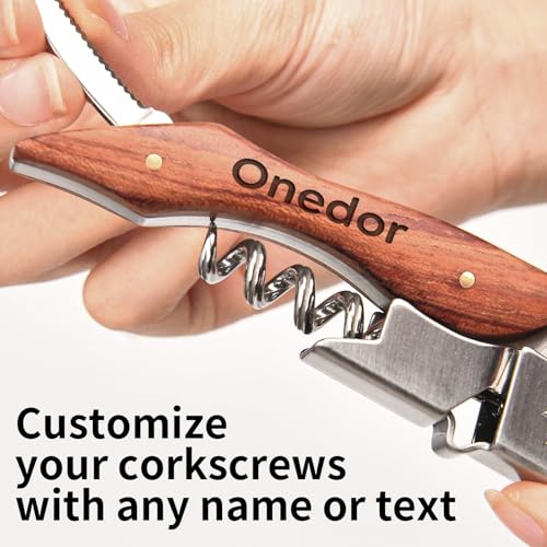 Onedor Custom Brown Wine Opener with Foil Cutter - Personalized Corkscrew Gift