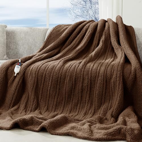 Full Size Electric Heated Blanket - Soft Sherpa, 6 Heat Levels, 10H Timer