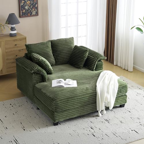 Oversized Corduroy Lounge Chair with Armrests and Pillows, 56-Inch Wide