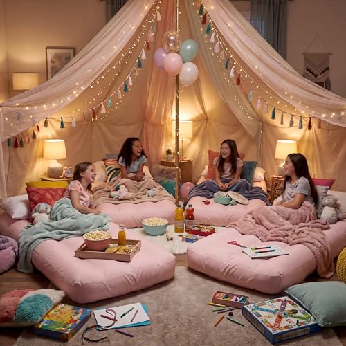 Kids Air Mattress Set - 6 Inflatable Beds with Fitted Sheets, 63x27x8 Inches, Pink