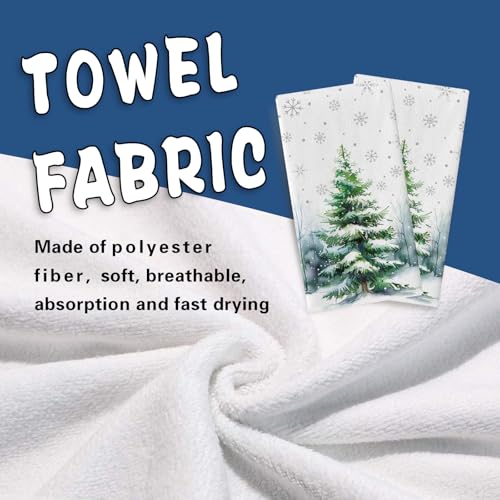 Croar Winter Pine Tree Kitchen Dish Towel Snowy Snowflake Farmhouse Decor - Set of 2