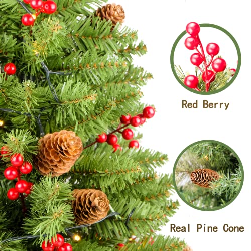 HomeKaren 30-Inch Prelit Christmas Tree (Green) Battery-Operated with Red Berries & Pine Cones