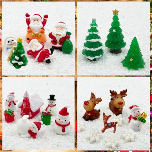 Christmas Miniature Figurines, 25Pcs Winter Mini Resin Animal Figurines Tiny Resin Santa Claus Snowman Elk Figures Model Ornaments for DIY Crafts Xmas Fairy Garden Landscape Snow Globes Home Decor