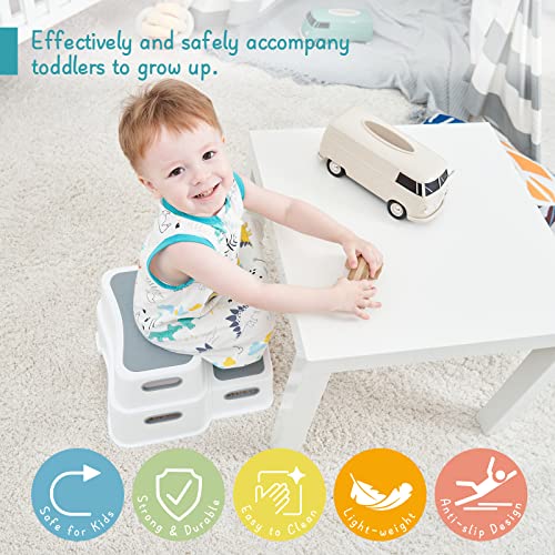 Toddler 2-Step Stool for Bathroom Sink and Potty Training White Grey