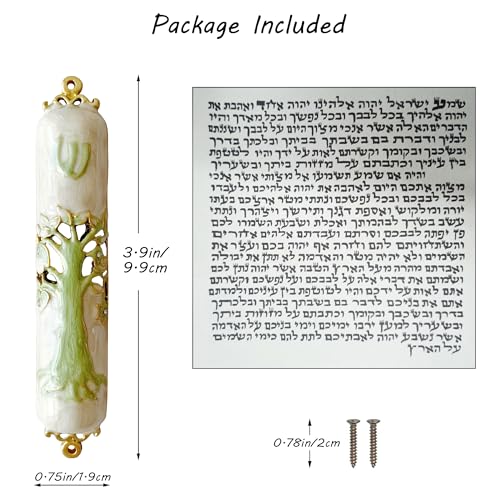 9.5-Inch Hand-Painted Metal Mezuzah with Pomegranate Flower and Scroll