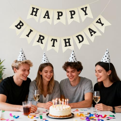 Happy Birthday Burlap Banner - Pre-Strung Rustic Party Decoration Sign