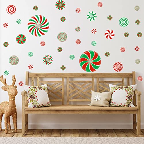 126 Pcs Christmas Candy Wall Decals - Red & Green Self-Adhesive Floor & Wall Stickers Set
