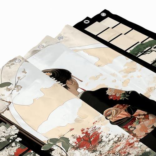 Japanese Geisha 4-Piece Shower Curtain and Non-Slip Bathroom Rug Set