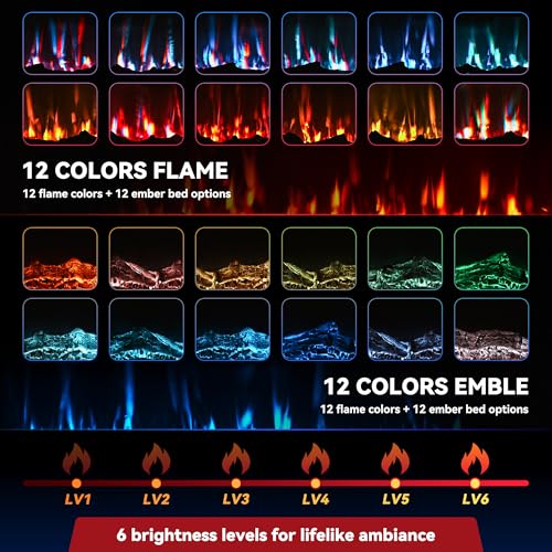 50-Inch Electric Fireplace Wall Mounted Recessed Heater with Multi-Color Flames