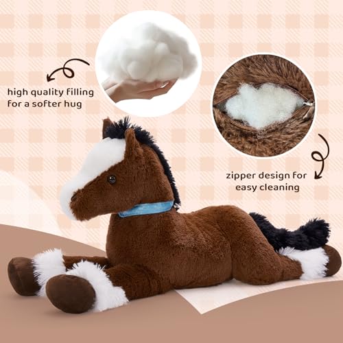 Tezituor 47-Inch Chocolate Horse Plush Pillow for Kids & Adults, Giant Riding & Decor Toy