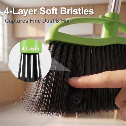 Soft Bristle Angled Indoor Broom with Long Handle for Hardwood Floors