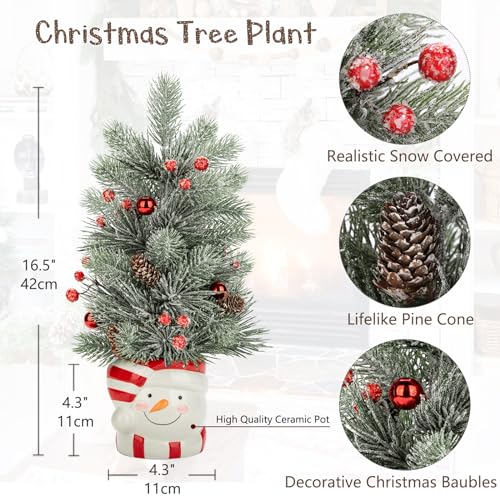 Hollyone Style 3 16.5in Christmas Potted Snowman Tree with Vase - Mini Desk Deco