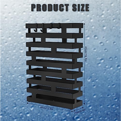 Modern Metal Umbrella Stand for Entryway with Water Tray and Hooks, Black