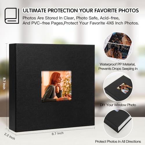 4x6 Photo Album with Writing Space - 240 Capacity PU Leather Keepsake Book