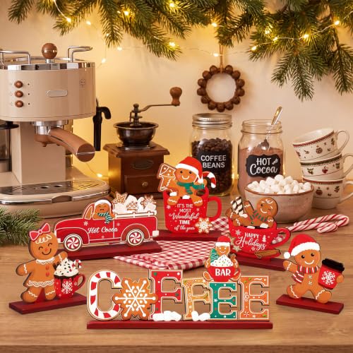 Qunclay 6-Piece Winter Holiday Coffee Bar Decor Set - Christmas Tabletop Accessories