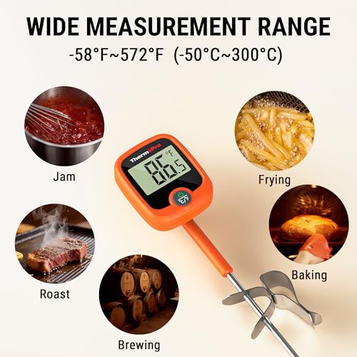 ThermoPro TP509 Candy Thermometer with Pot Clip, 10" Long Probe Instant Read Meat Food Thermometer with LCD, Cooking Oil Thermometer Deep Frying Thermometer for Candy Maple Syrup Sugar Brewing Making