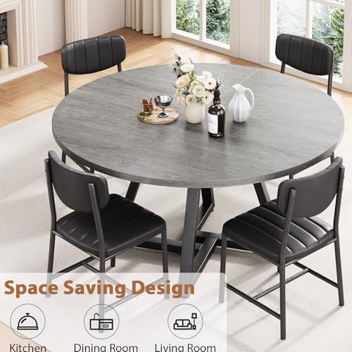 51-Inch Round Dining Table with Pedestal Base, Modern Wood Kitchen Table