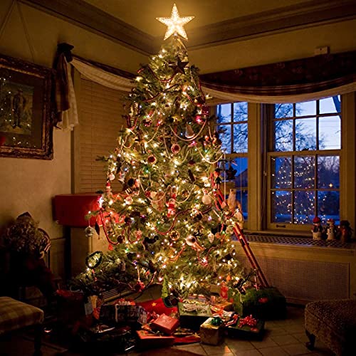 Lighted Christmas Tree Topper Star, 8.7-Inch Battery Operated Warm White LED