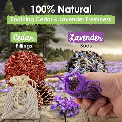 Natural Cedar and Lavender Sachets for Closets and Drawers, 20 Pack