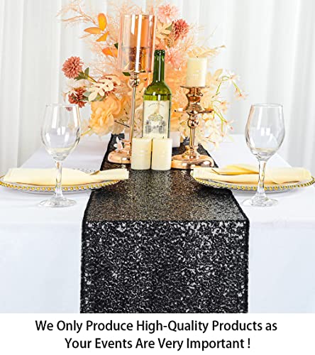 Black 14x108in Sequin Table Runner - Sparkly Wedding / Halloween Decor (Variation: Black) ShiDianYi