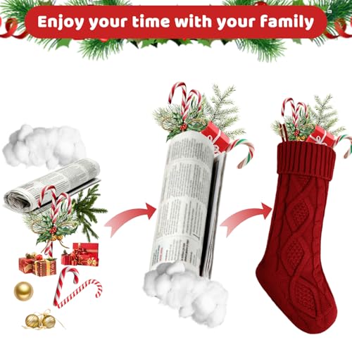 Large 18-Inch Knitted Christmas Stockings, 2-Pack Farmhouse Holiday Decor