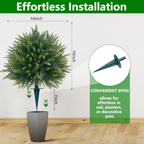 2PCS 23-Inch Artificial Cedar Topiary Ball Shrubs with Ground Stakes
