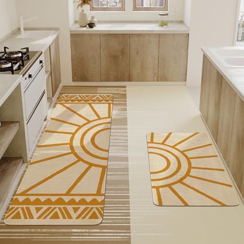 Boho Kitchen Rug Set of 2, Non-Slip Washable Farmhouse Kitchen Mats