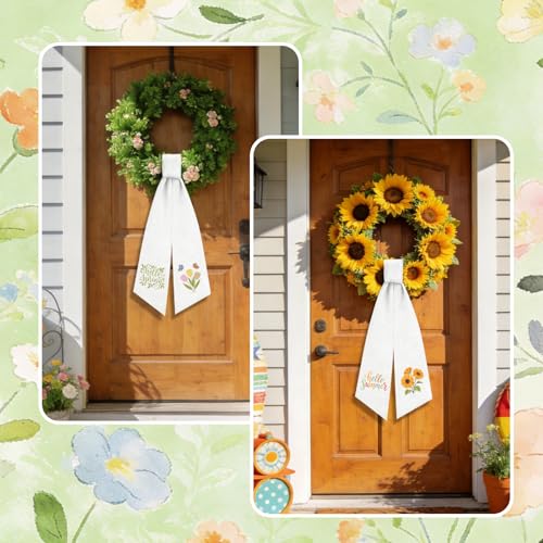 12 Pcs Seasonal Wreath Sash Embroidery Ribbon for Front Door Decor