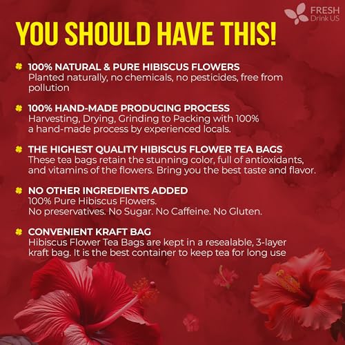 Natural Hibiscus Herbal Tea Bags 140 Count Pure Dried Flower Infusion