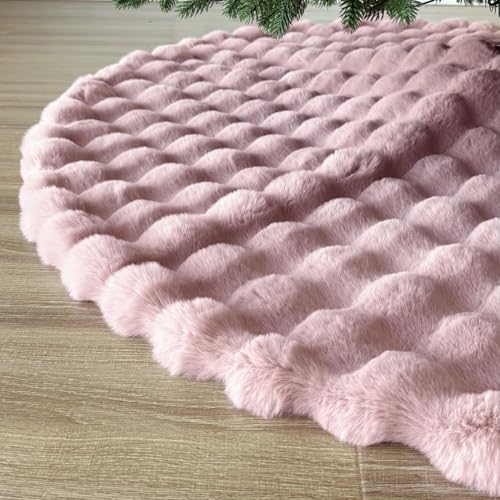 Starry Dynamo 48-Inch Baby Pink Faux Fur Christmas Tree Skirt - Quilted Plush Holiday Decor