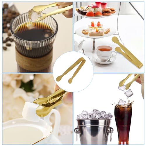 MangoOrder 2 Pack Gold 4.3 Inch Stainless Steel Sugar Cube Tongs - Kitchen & Bar Utensils