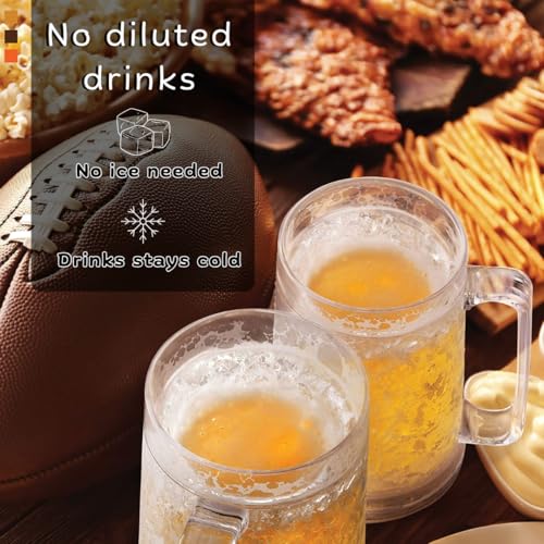 Double Wall Insulated Freezer Beer Mugs, 16 oz Cooling Gel Glasses - 2 Pack