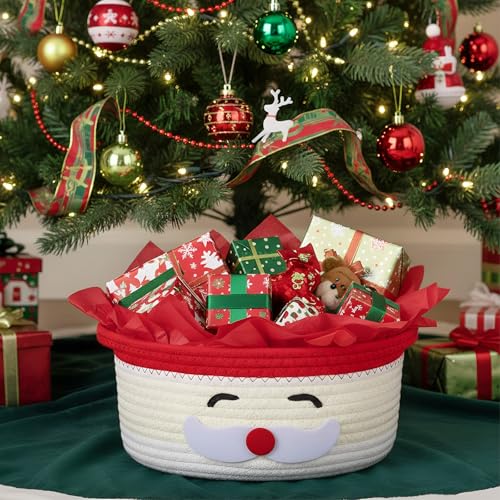 Zopeal Christmas Santa Emoticon Woven Gift Basket - Festive Storage & Gift Packaging