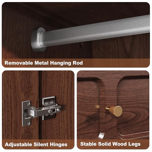71-Inch Mid-Century Modern Wardrobe Closet with Hanging Rod and Drawers