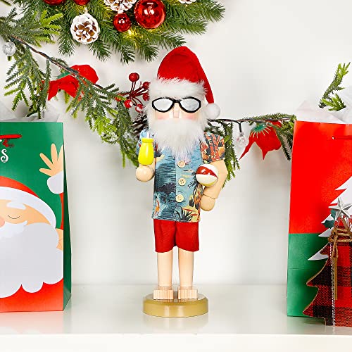 14-Inch Wooden Nutcracker Santa in Hawaii Beach Summer Vacation - Holiday Decor