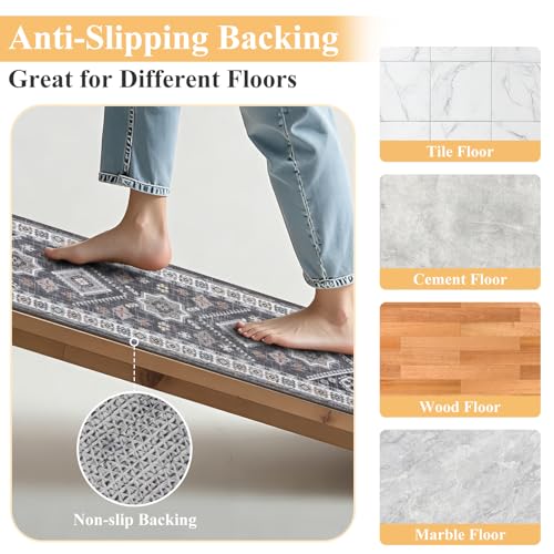 3-Piece Boho Kitchen Rug Set, Washable Non-Slip Farmhouse Floor Mats