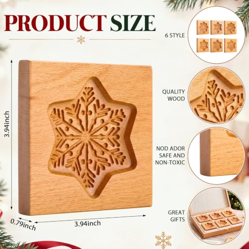 Ferrochef 6 Pack Snowflake Wooden Cookie Molds Christmas Baking Stamps