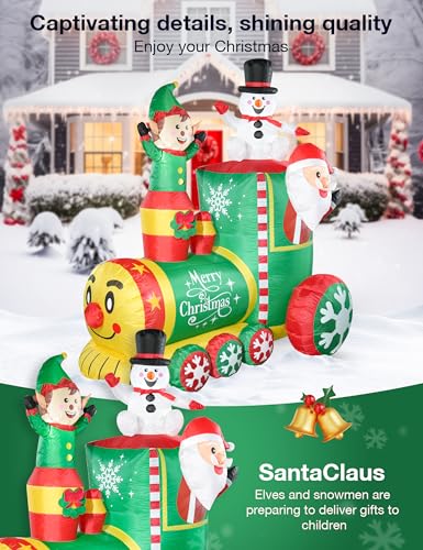NIORSUN 6FT Inflatable Christmas Train with LED Lights, Santa, Elf & Snowman Yard Decor