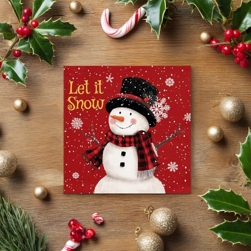 Vusnud Christmas Snowman Paper Cocktail Napkins - 50 Count, 6.5x6.5 in, Holiday Party Supplies