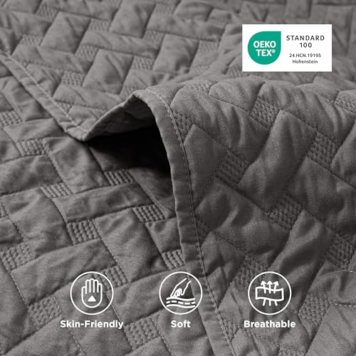 Bedsure Grey Queen Quilt Set - Soft Basket Weave Bedspread with 2 Shams