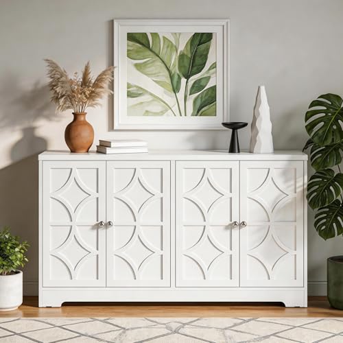 56-Inch Modern Sideboard Buffet Cabinet with 4 Doors and Adjustable Shelves