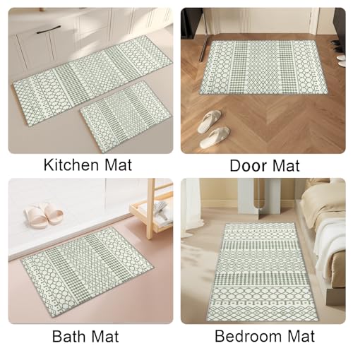 Boho Kitchen Rug Set of 2, Non-Slip Moroccan Pattern Washable Runner Mats