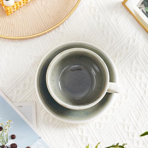 Coffeezone Space Grey 12 oz Vintage Ceramic Latte Art Cappuccino Cup & Saucer