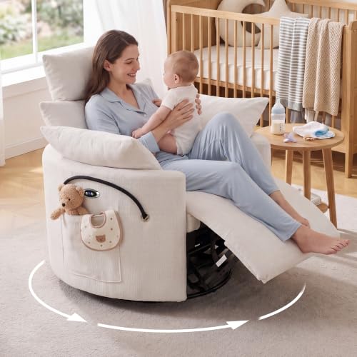 Chenille Power Recliner Nursery Chair with Adjustable Headrest and USB Port
