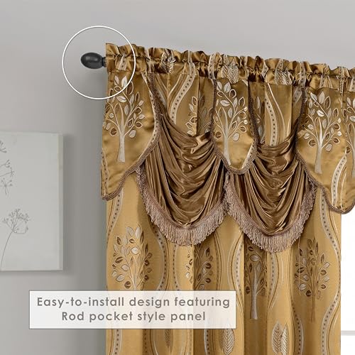 Jacquard Curtain Panel Set with Valance - 54" x 84" (Set of 2) - Taupe
